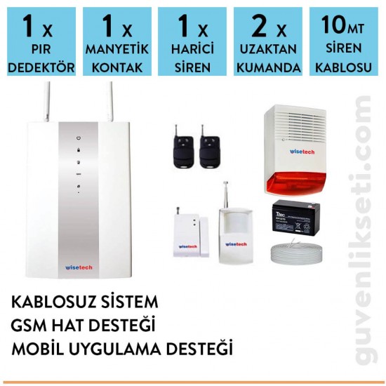 WİSETECH 1 DEDEKTORLU NETWORK GSM DESTEKLİ KABLOSUZ ALARM SİSTEMİ (MOBİL UYGULAMA)
